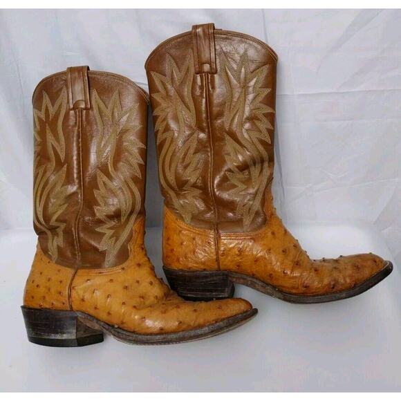 Nocona Boots Other - Nocona Brown Quill Ostrich Southwestern Leather Cowboy Boots Men Boy Size 7.5 D